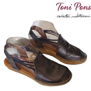 TONI PONS Noelia Espadrille Slip On Metallic Gunmetal Gray 37/6.5